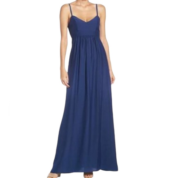 NEW! ADELYNE RAE Side Cut Outs Navy Blue Maxi Dress Festival Hoco Straps NWT - Picture 1 of 17